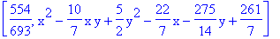 [554/693, x^2-10/7*x*y+5/2*y^2-22/7*x-275/14*y+261/7]